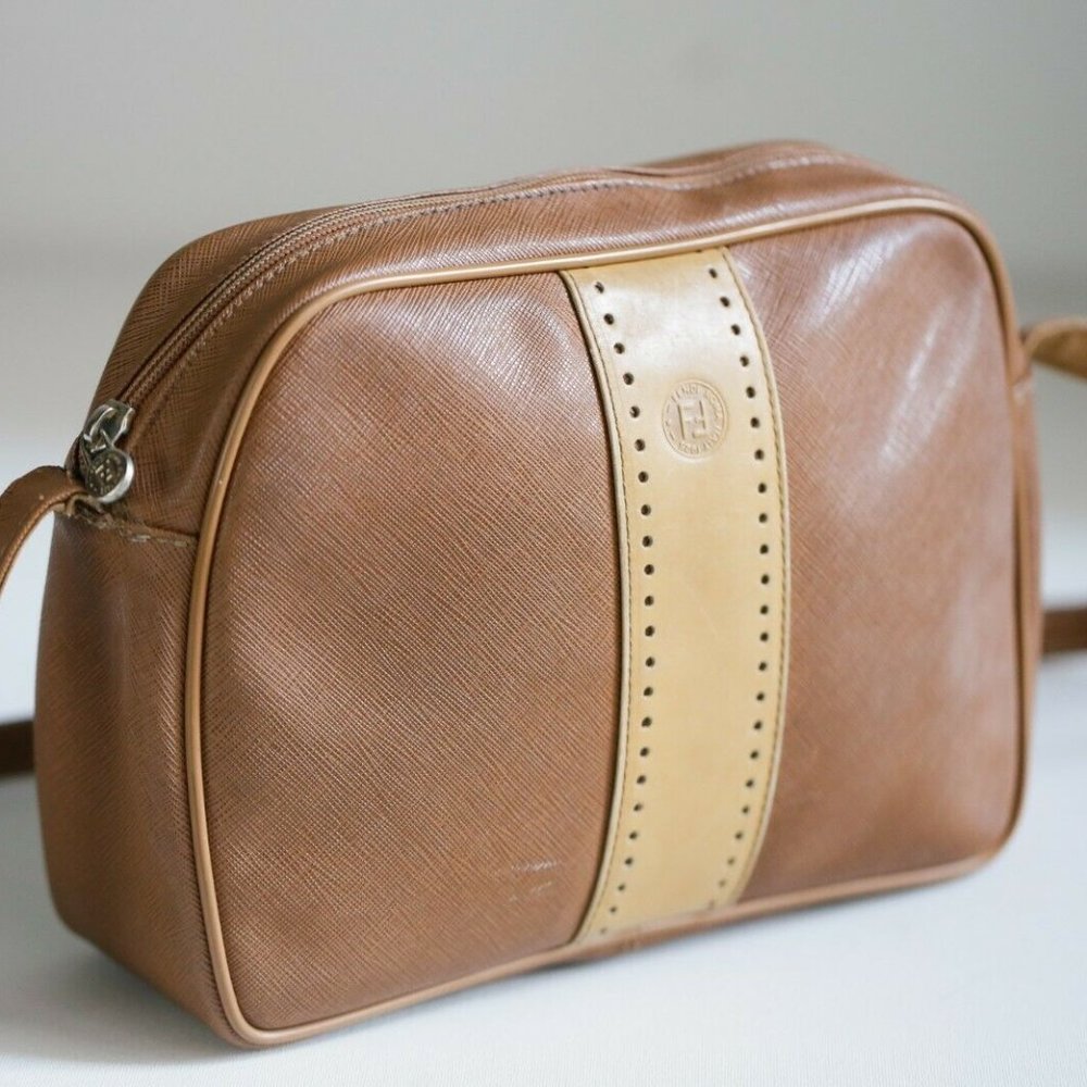 Fendi Vintage Small Leather Trim Coated Canvas Bag